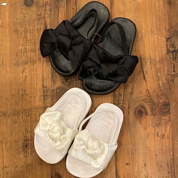 First Steps Sandal Bundle of Two White Satin and Black Satin Bow Tie Toddler Siz - Picture 3 of 9
